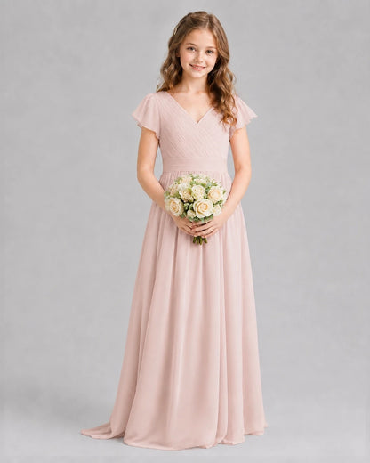 Blush Pink A-line Junior Bridesmaid Dresses Front