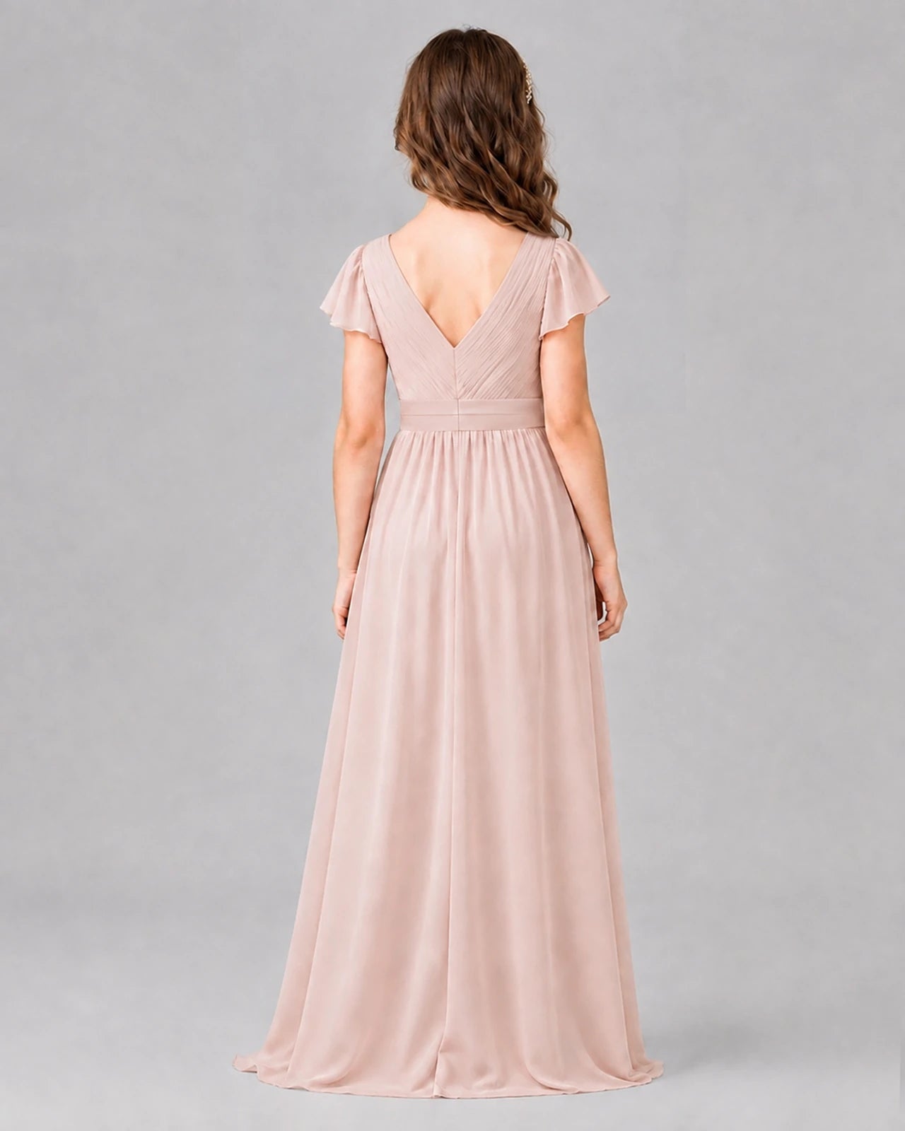 Blush Pink A-line Junior Bridesmaid Dresses Side