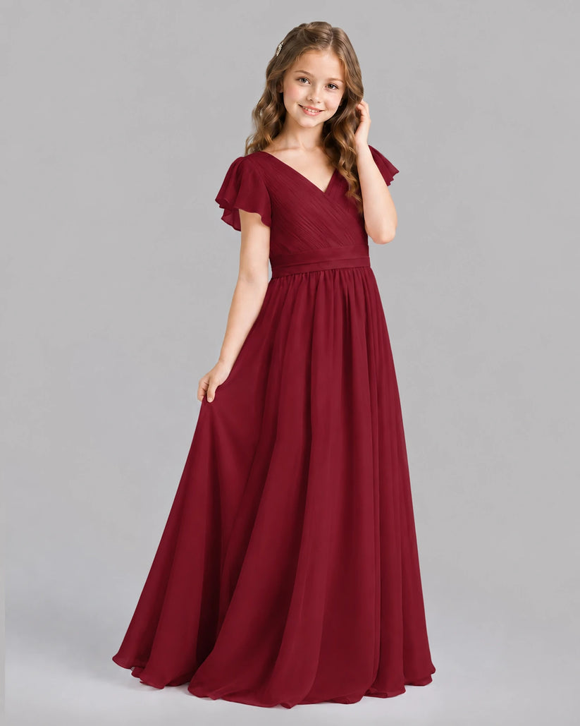 Burgundy A-line Junior Bridesmaid Dresses Back