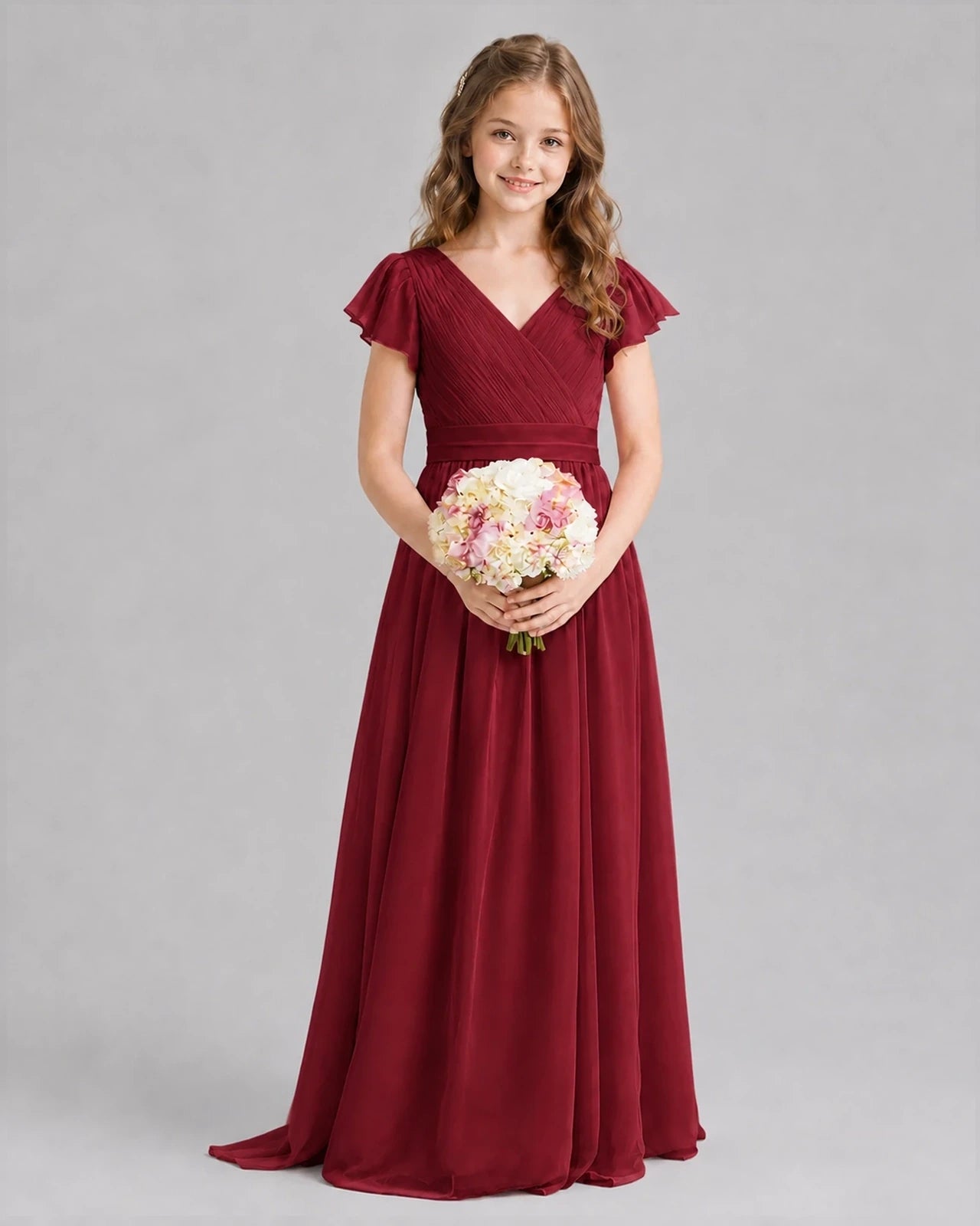 Burgundy A-line Junior Bridesmaid Dresses Front