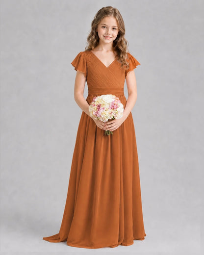 Burnt Orange A-line Junior Bridesmaid Dresses Front