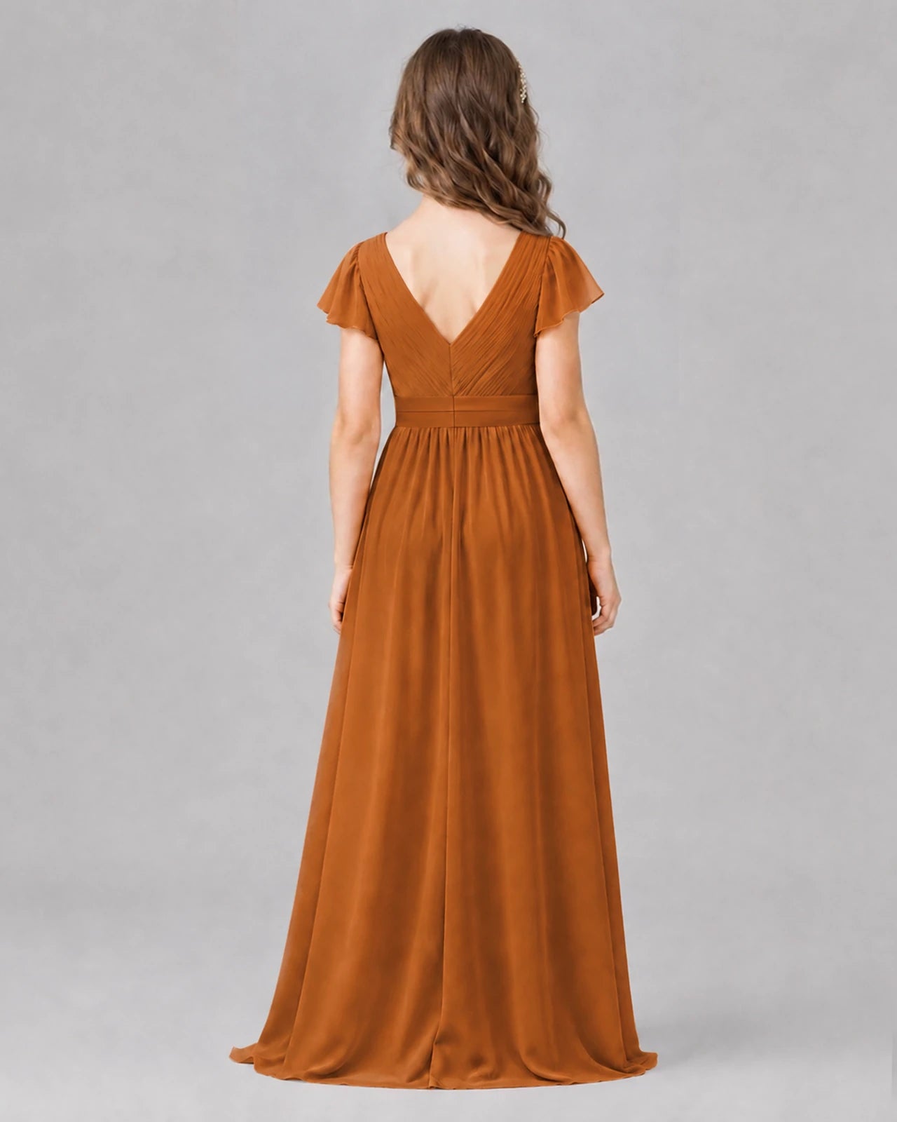 Burnt Orange A-line Junior Bridesmaid Dresses Side