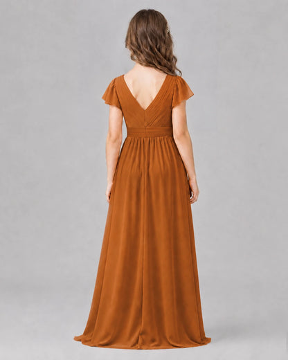 Burnt Orange A-line Junior Bridesmaid Dresses Side