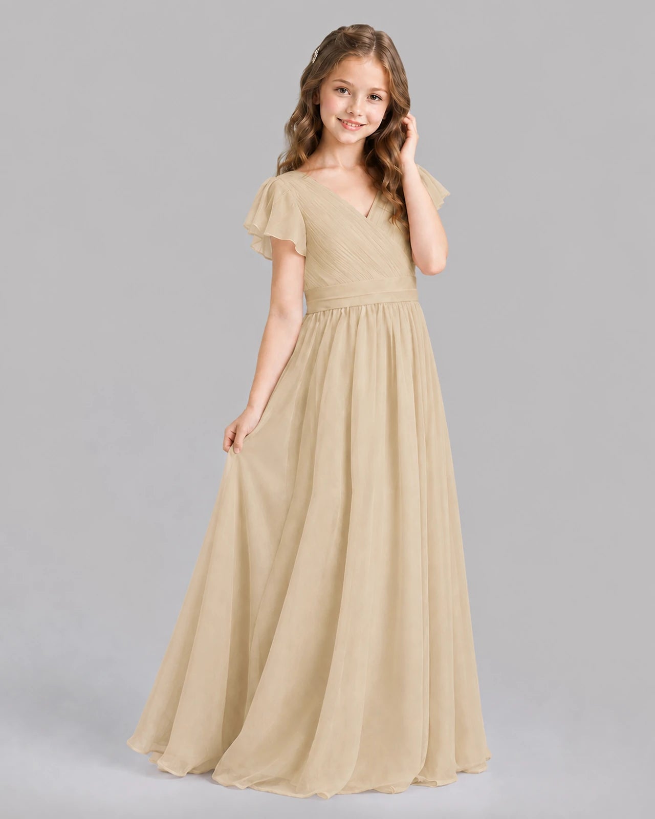 Champagne A-line Junior Bridesmaid Dresses Back