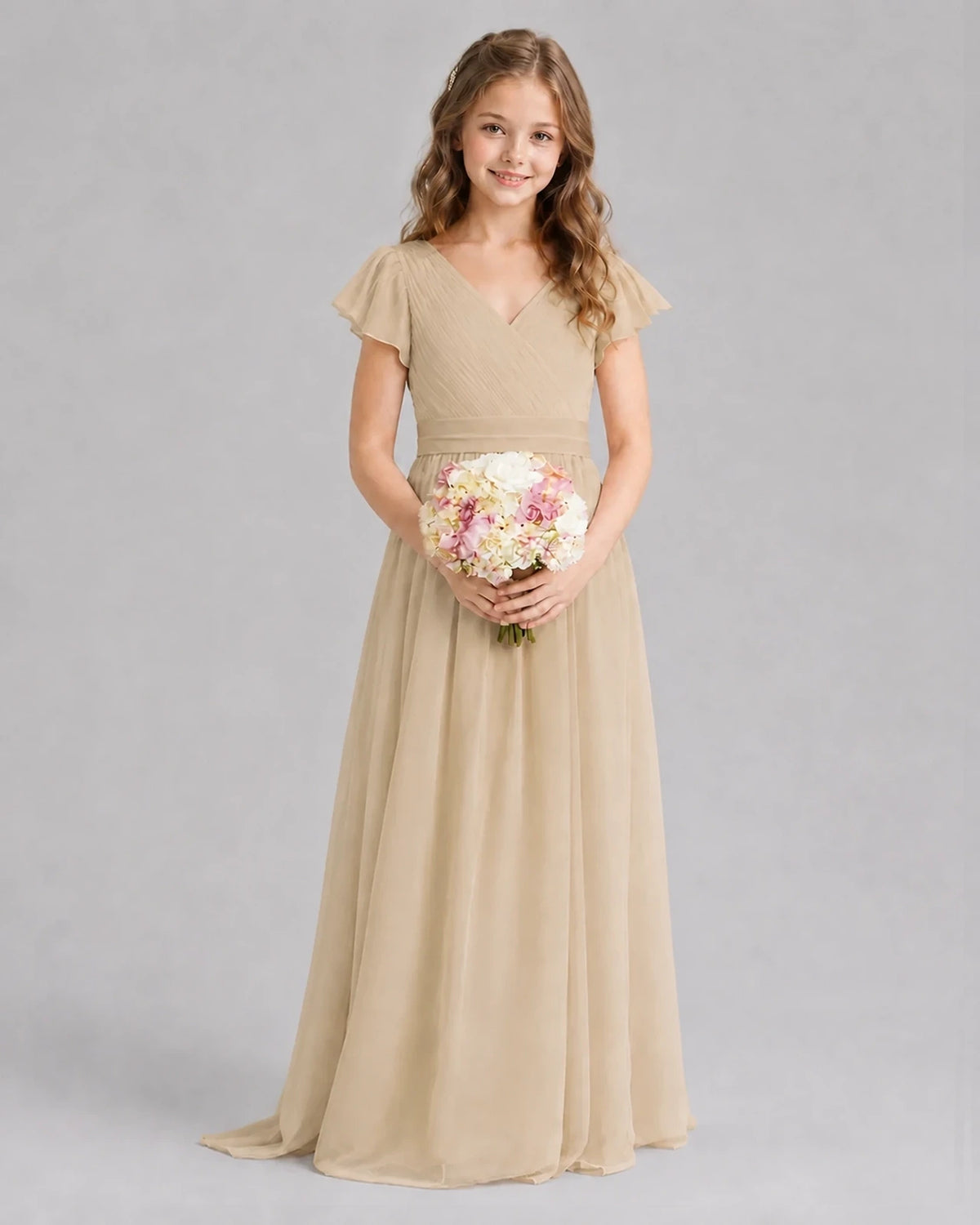 Champagne A-line Junior Bridesmaid Dresses Front