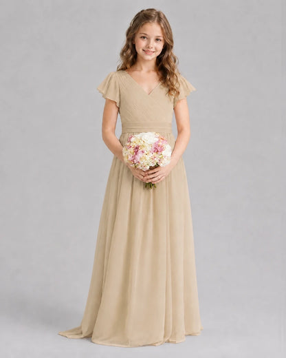 Champagne A-line Junior Bridesmaid Dresses Front
