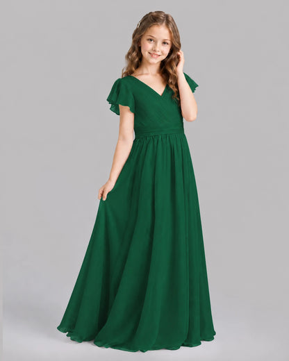 Dark Green A-line Junior Bridesmaid Dresses Back