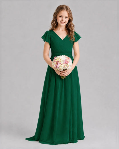 Dark Green A-line Junior Bridesmaid Dresses Front