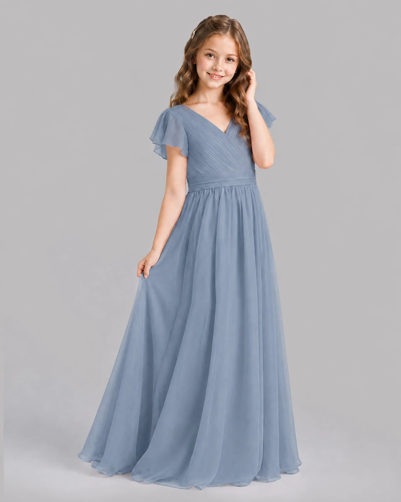 Dusty Blue A-line Junior Bridesmaid Dresses Back