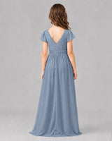 Dusty Blue A-line Junior Bridesmaid Dresses Side