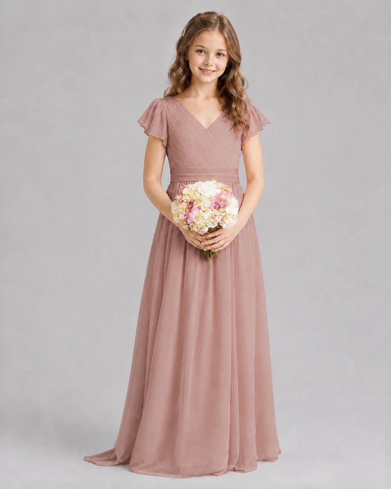 Dusty Rose A-line Junior Bridesmaid Dresses Front