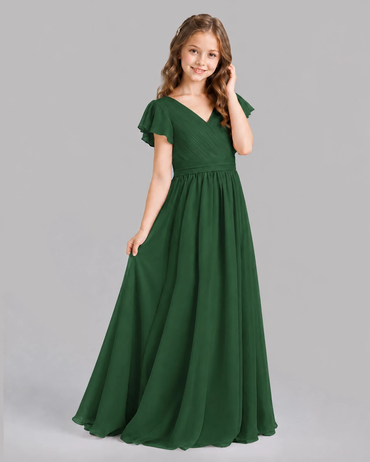 Emerald Green A-line Junior Bridesmaid Dresses Back