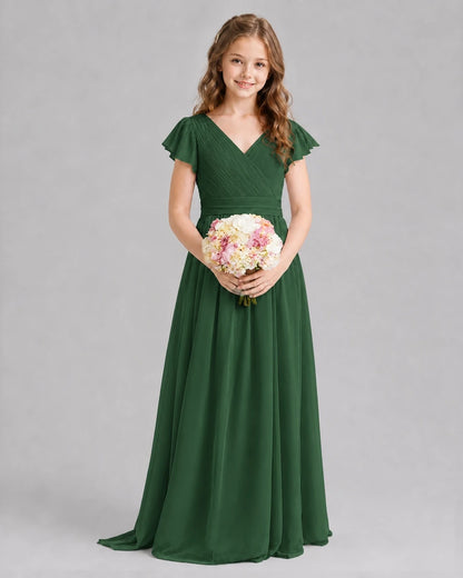 Emerald Green A-line Junior Bridesmaid Dresses Front