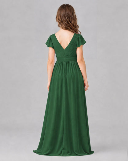 Emerald Green A-line Junior Bridesmaid Dresses Side