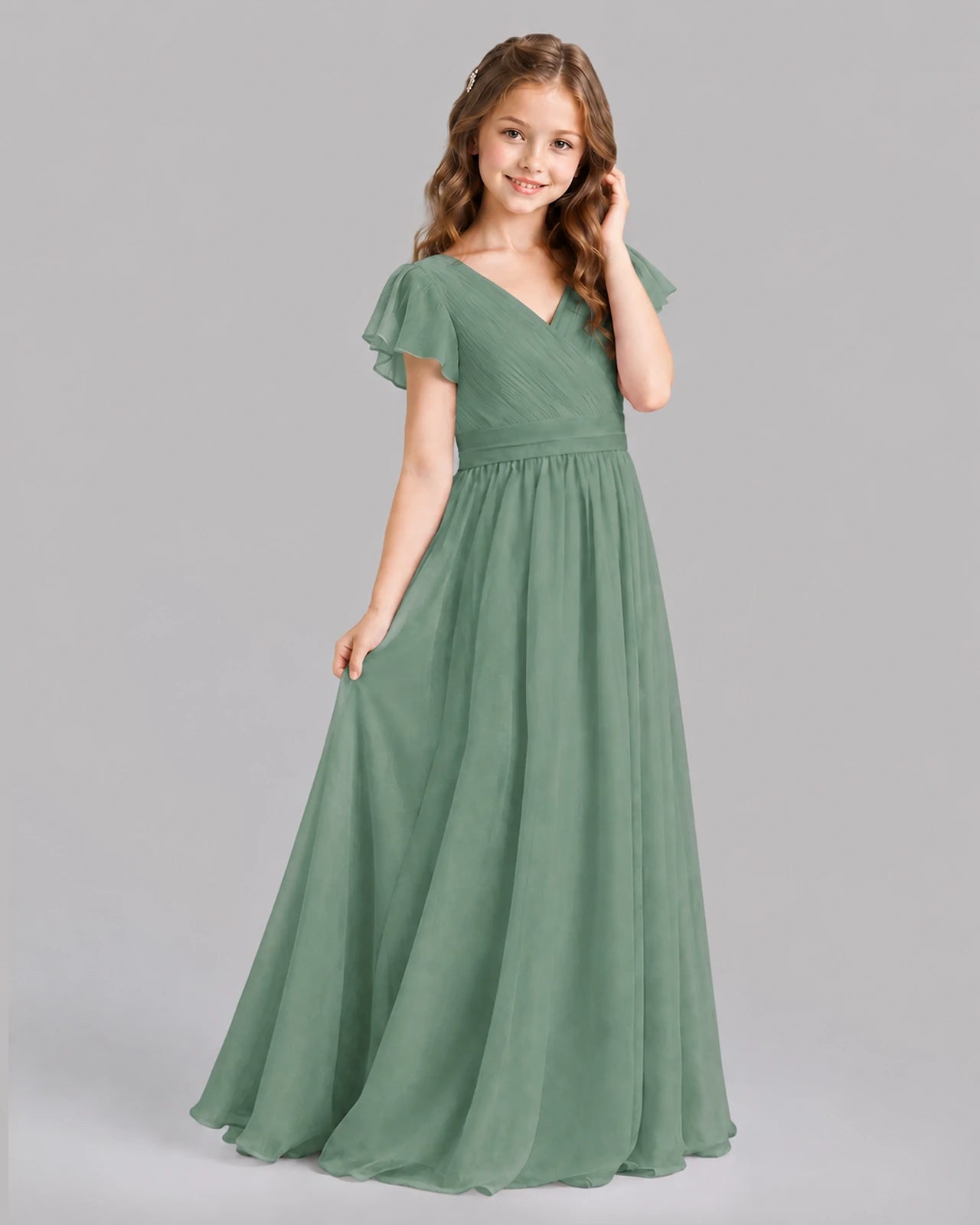 Eucalyptus A-line Junior Bridesmaid Dresses Back