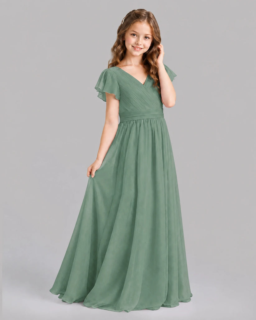 Eucalyptus A-line Junior Bridesmaid Dresses Back