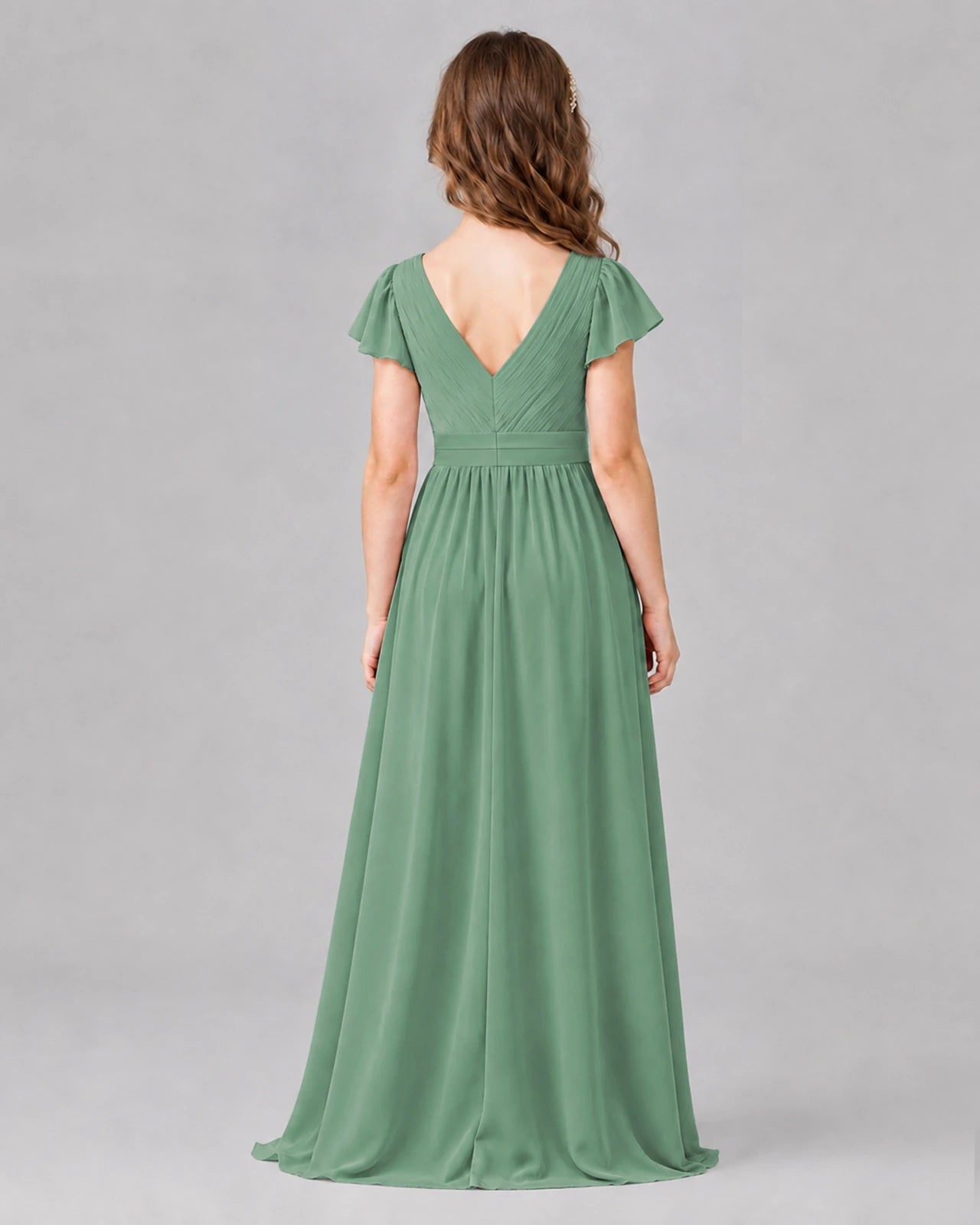 Eucalyptus A-line Junior Bridesmaid Dresses Side