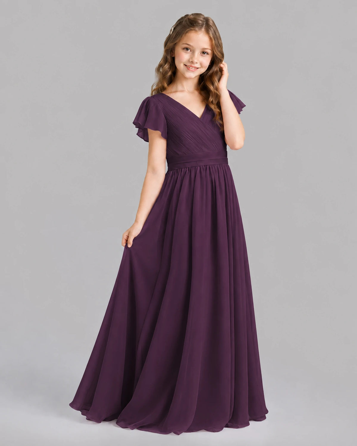 Grape A-line Junior Bridesmaid Dresses Back