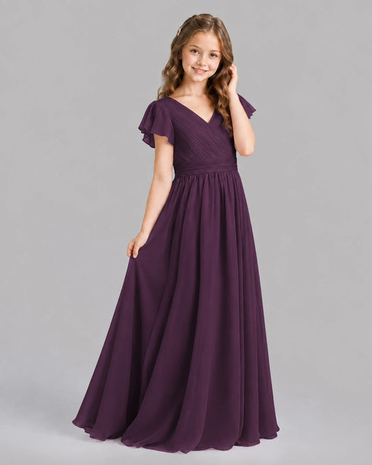 Grape A-line Junior Bridesmaid Dresses Back