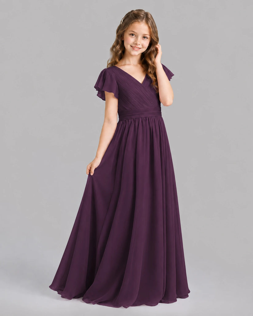 Grape A-line Junior Bridesmaid Dresses Back