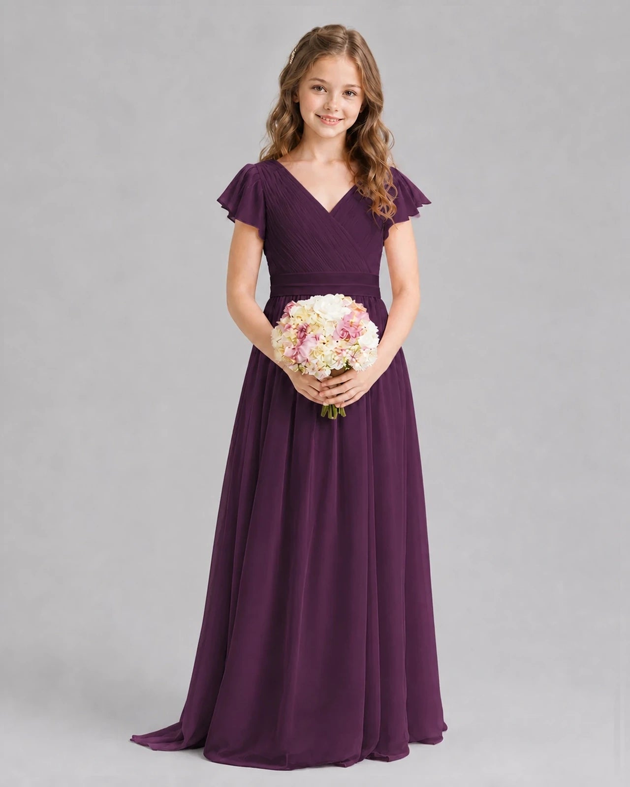 Grape A-line Junior Bridesmaid Dresses Front