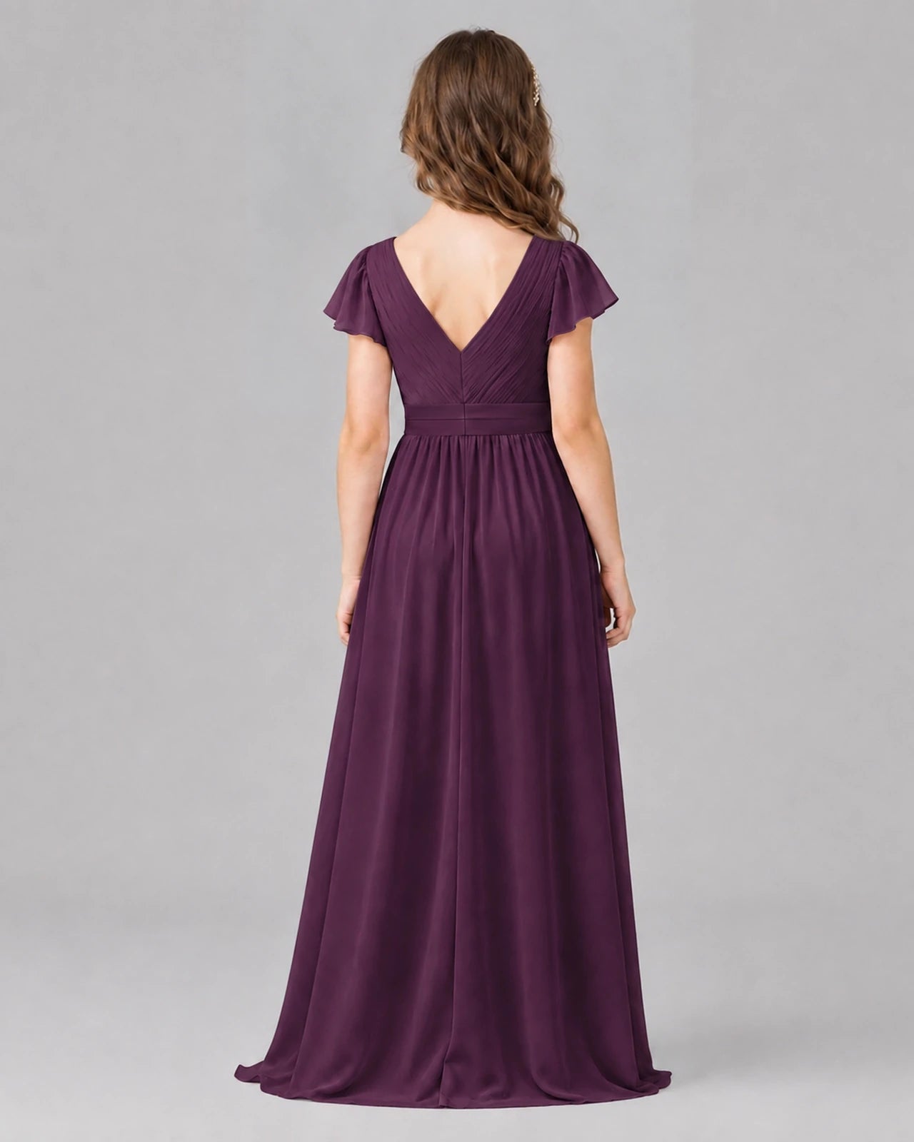 Grape A-line Junior Bridesmaid Dresses Side