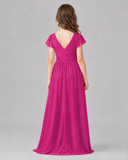 Hot Pink A-line Junior Bridesmaid Dresses Side