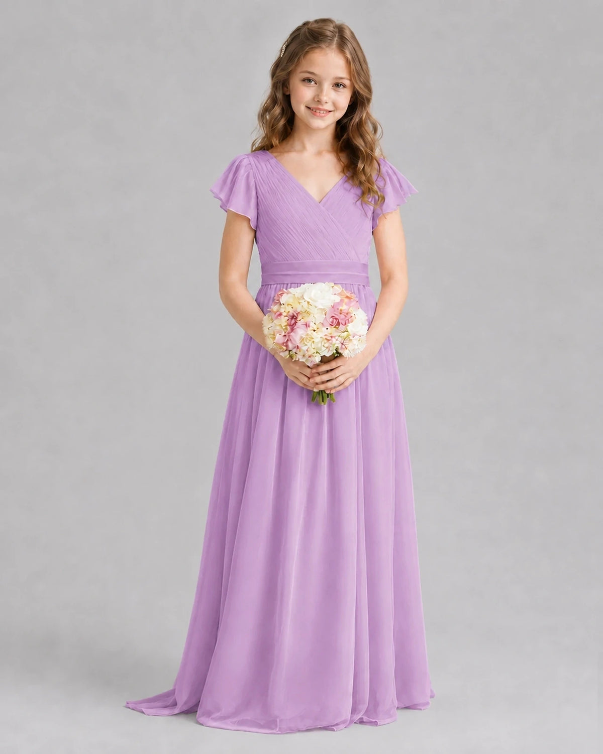 Lilac A-line Junior Bridesmaid Dresses Front