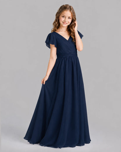 Navy Blue A-line Junior Bridesmaid Dresses Back