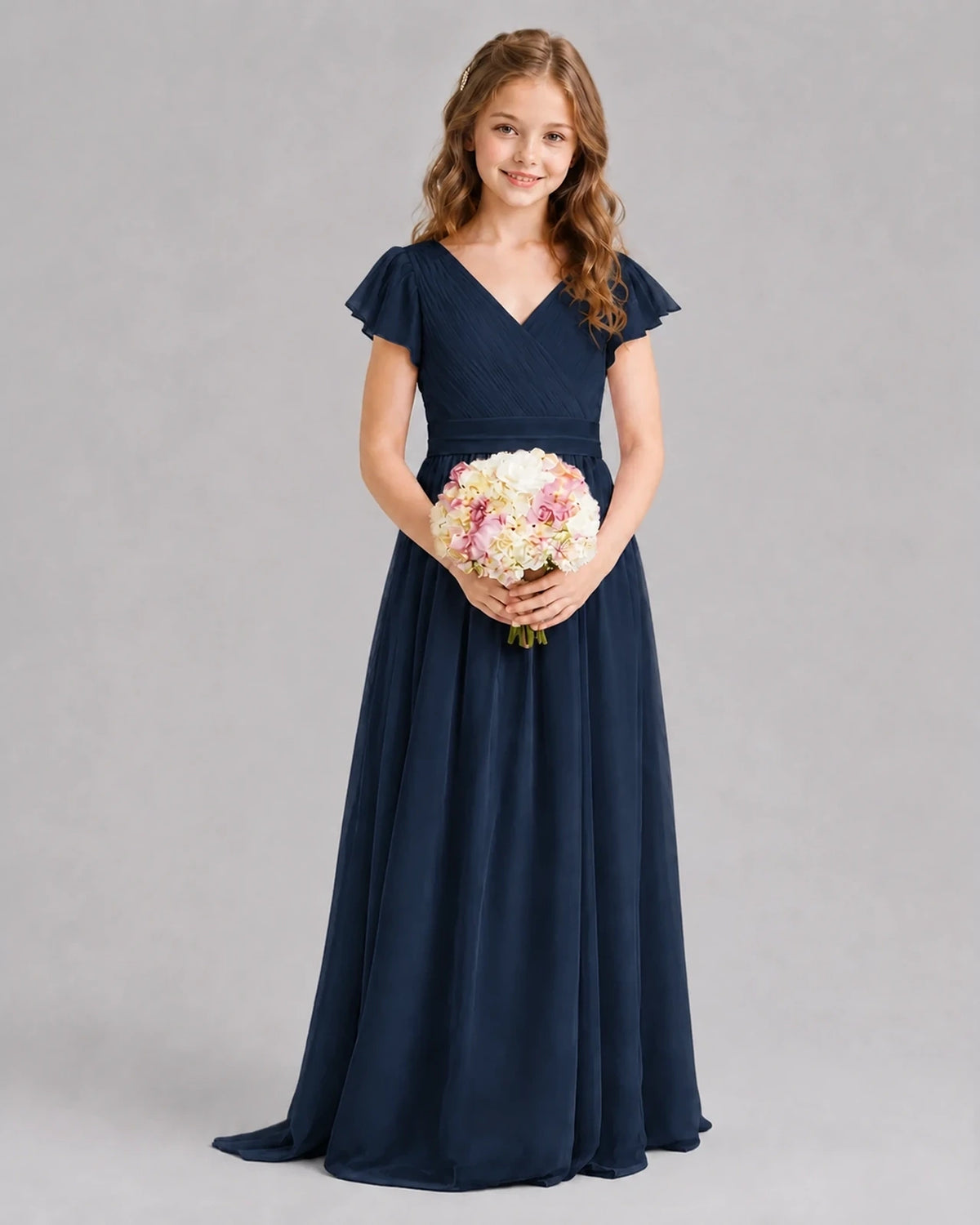 Navy Blue A-line Junior Bridesmaid Dresses Front