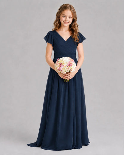 Navy Blue A-line Junior Bridesmaid Dresses Front