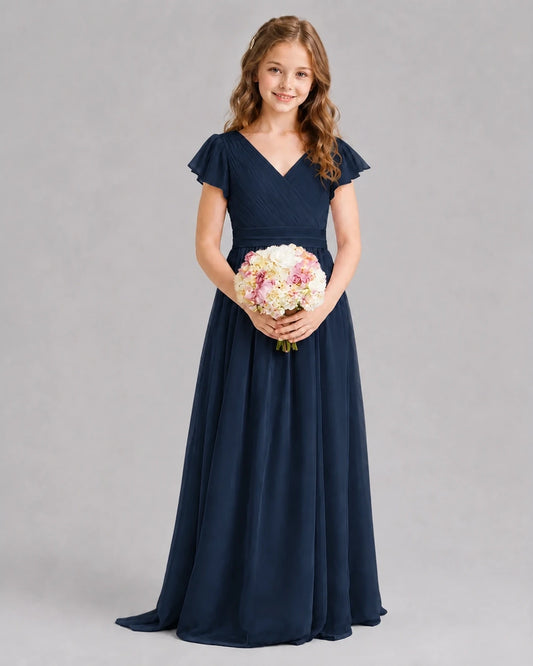 Navy Blue A-line Junior Bridesmaid Dresses Front