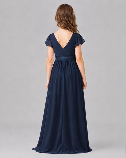 Navy Blue A-line Junior Bridesmaid Dresses Side