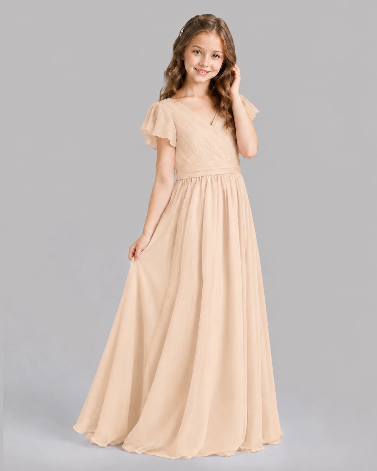 Peach A-line Junior Bridesmaid Dresses Back