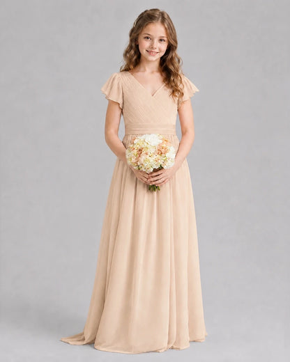 Peach A-line Junior Bridesmaid Dresses Front