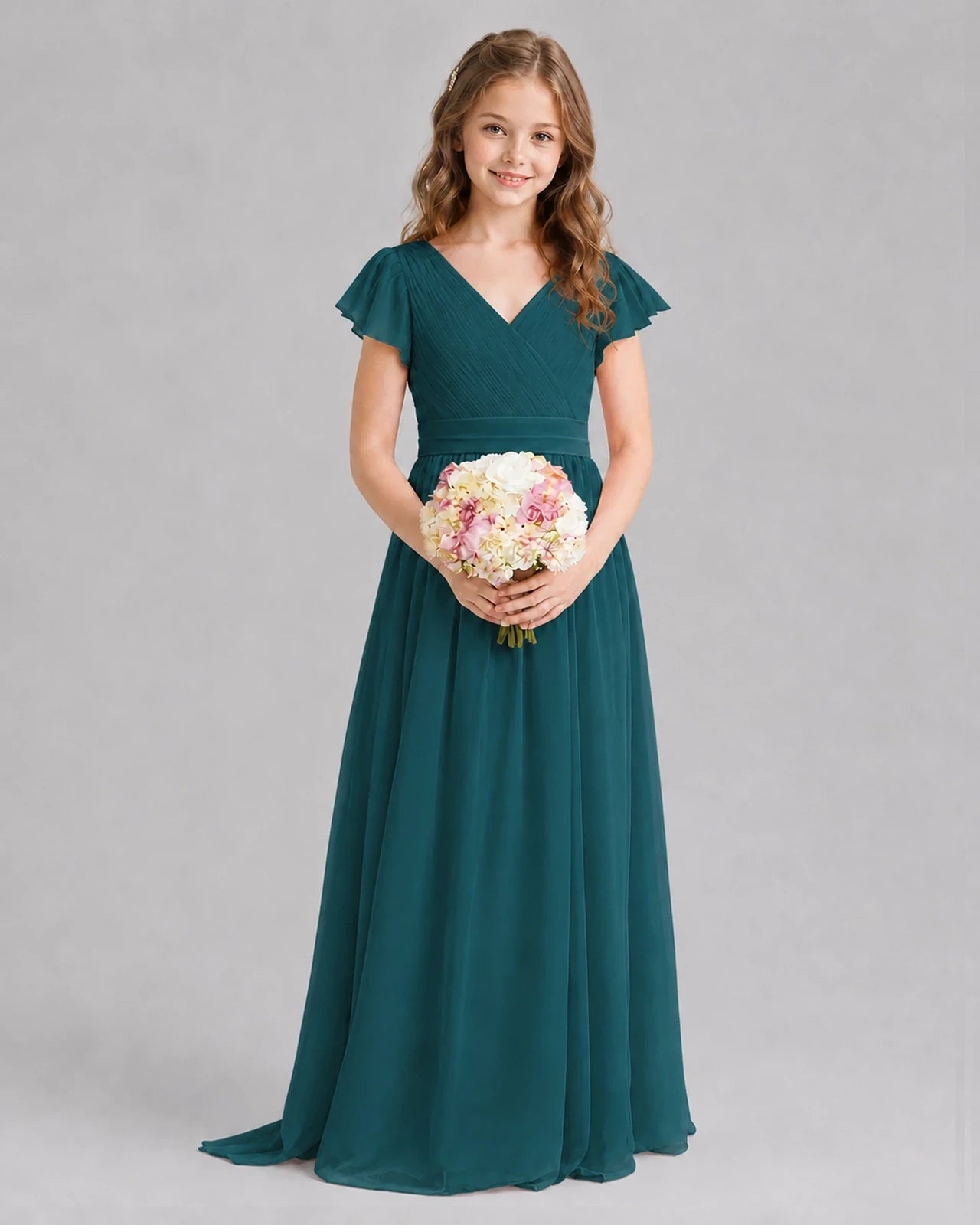 Peacock A-line Junior Bridesmaid Dresses Front