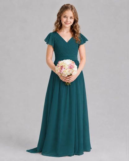 Peacock A-line Junior Bridesmaid Dresses Front