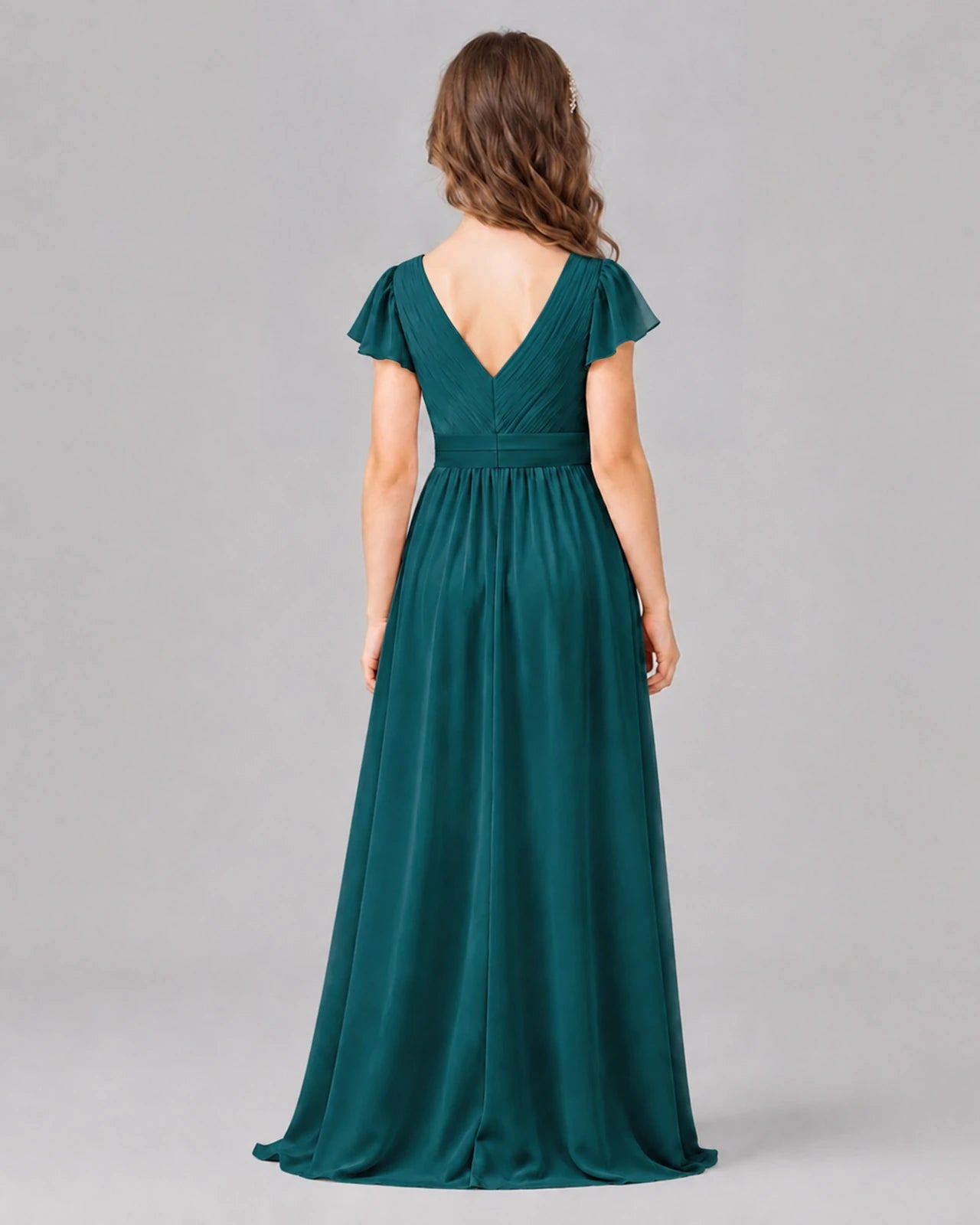 Peacock A-line Junior Bridesmaid Dresses Side