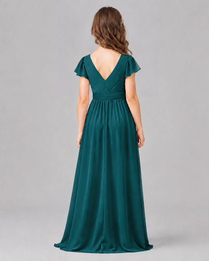 Peacock A-line Junior Bridesmaid Dresses Side