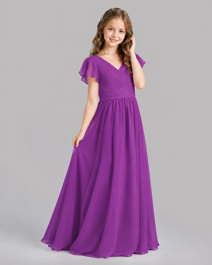 Purple A-line Junior Bridesmaid Dresses Back