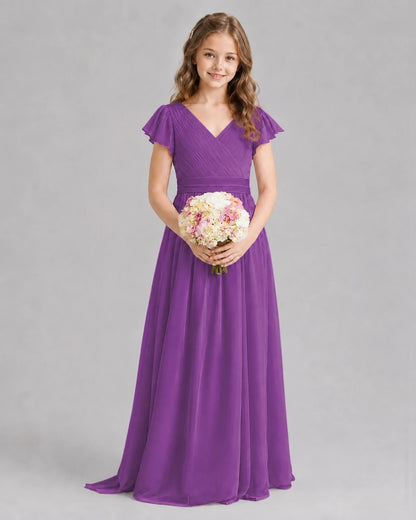 Purple A-line Junior Bridesmaid Dresses Front