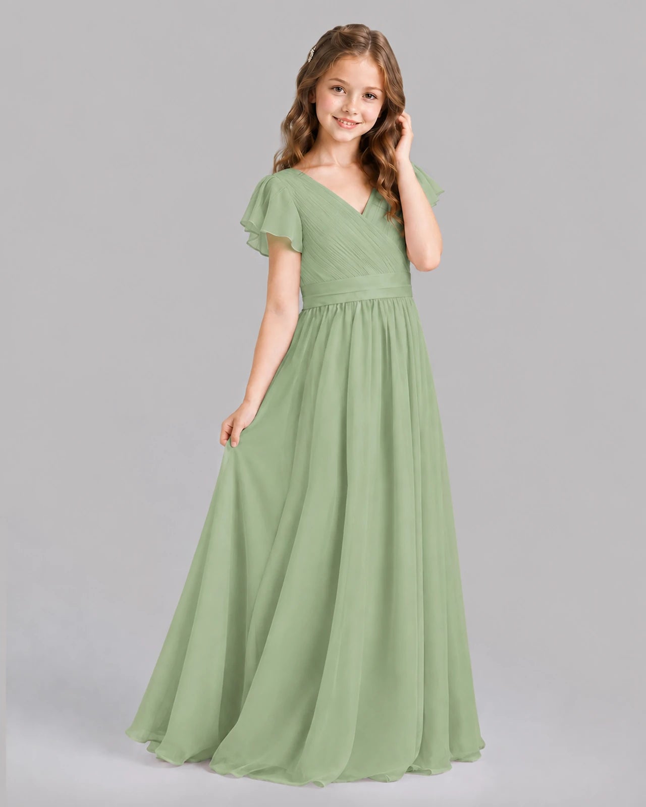 Sage Green A-line Junior Bridesmaid Dresses Back