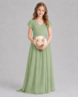 Sage Green A-line Junior Bridesmaid Dresses Front