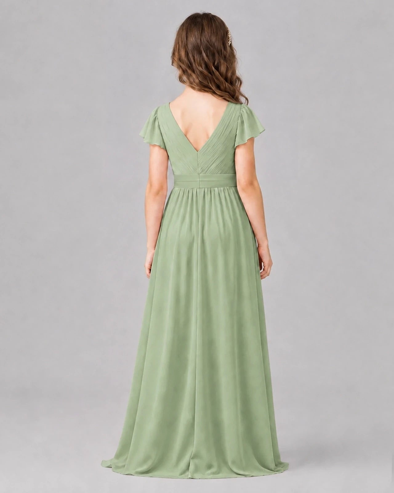 Sage Green A-line Junior Bridesmaid Dresses Side