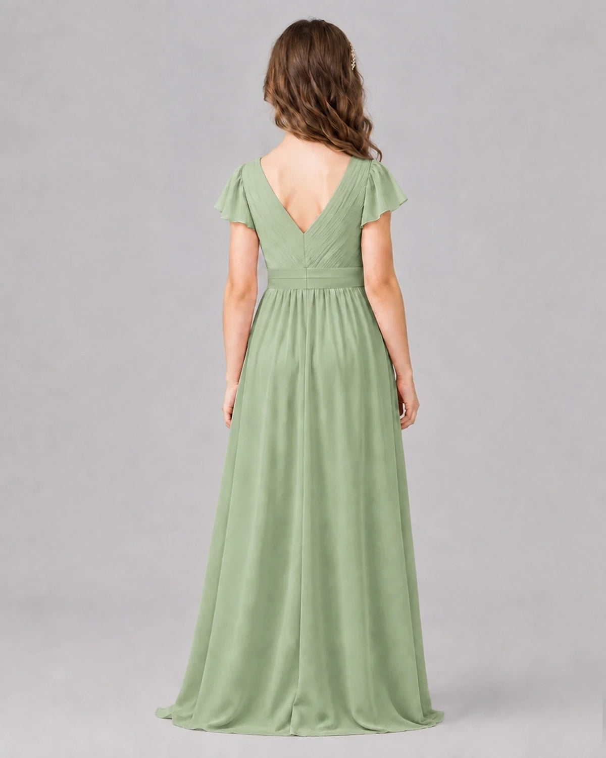 Sage Green A-line Junior Bridesmaid Dresses Side