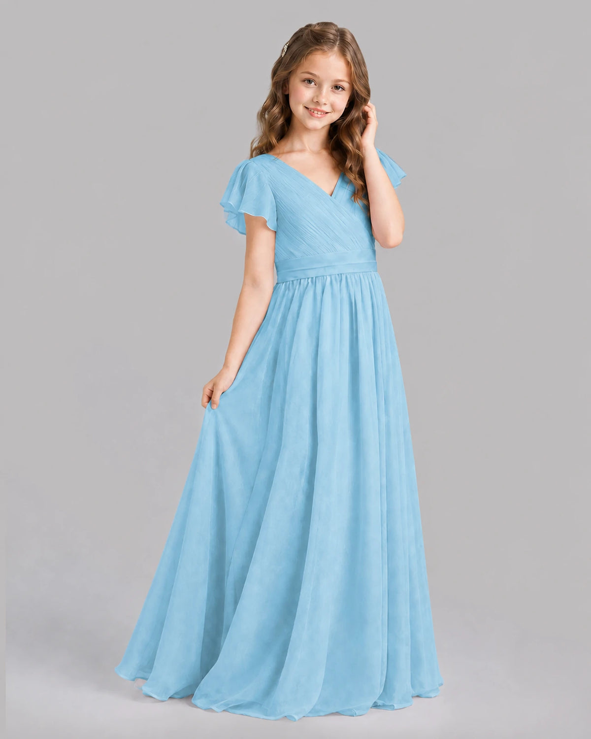 Sky Blue A-line Junior Bridesmaid Dresses Back