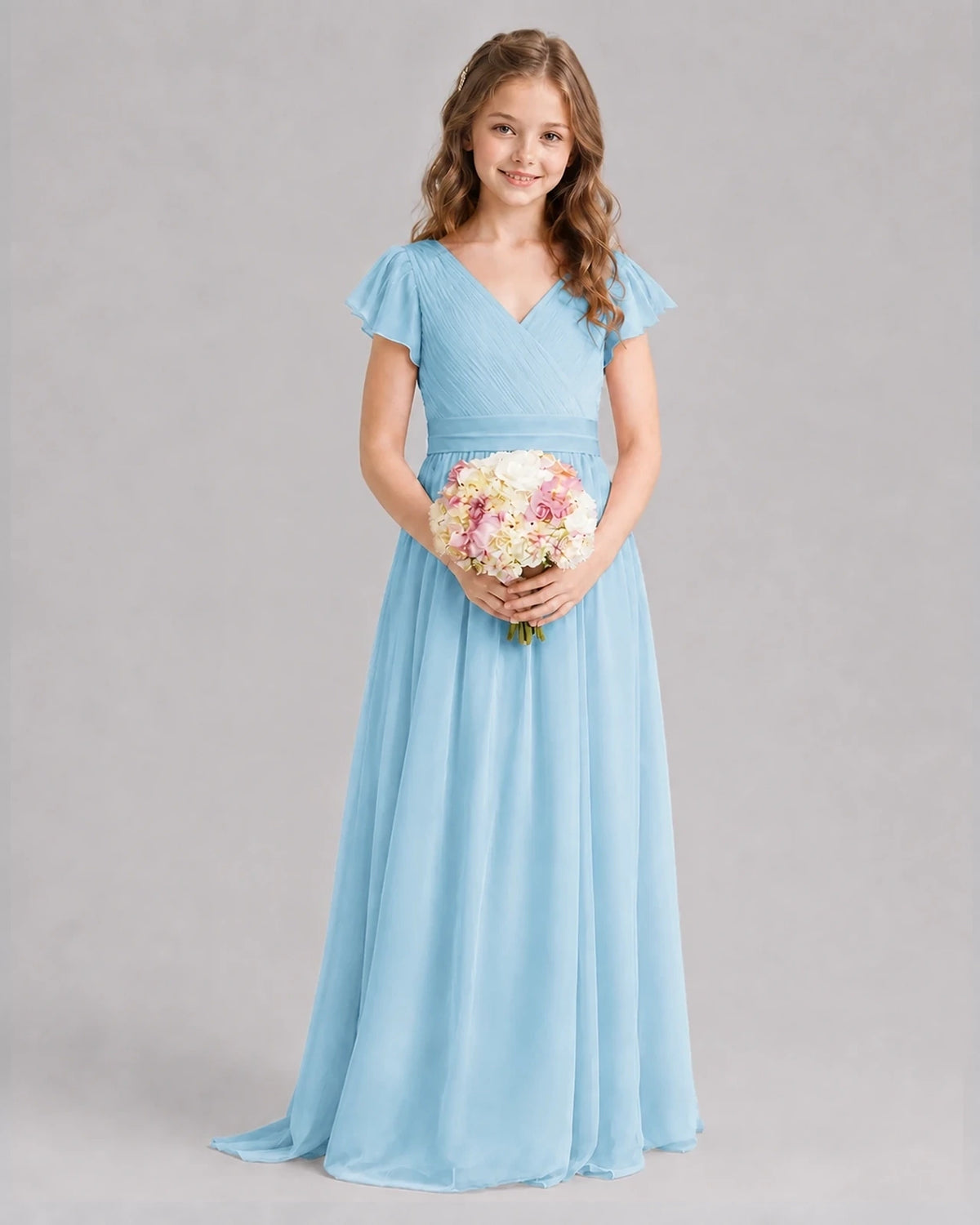 Sky Blue A-line Junior Bridesmaid Dresses Front
