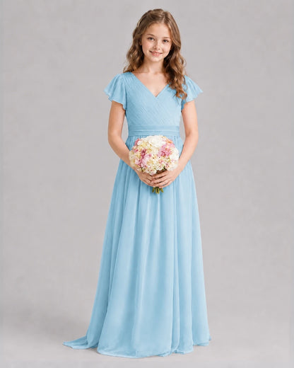 Sky Blue A-line Junior Bridesmaid Dresses Front