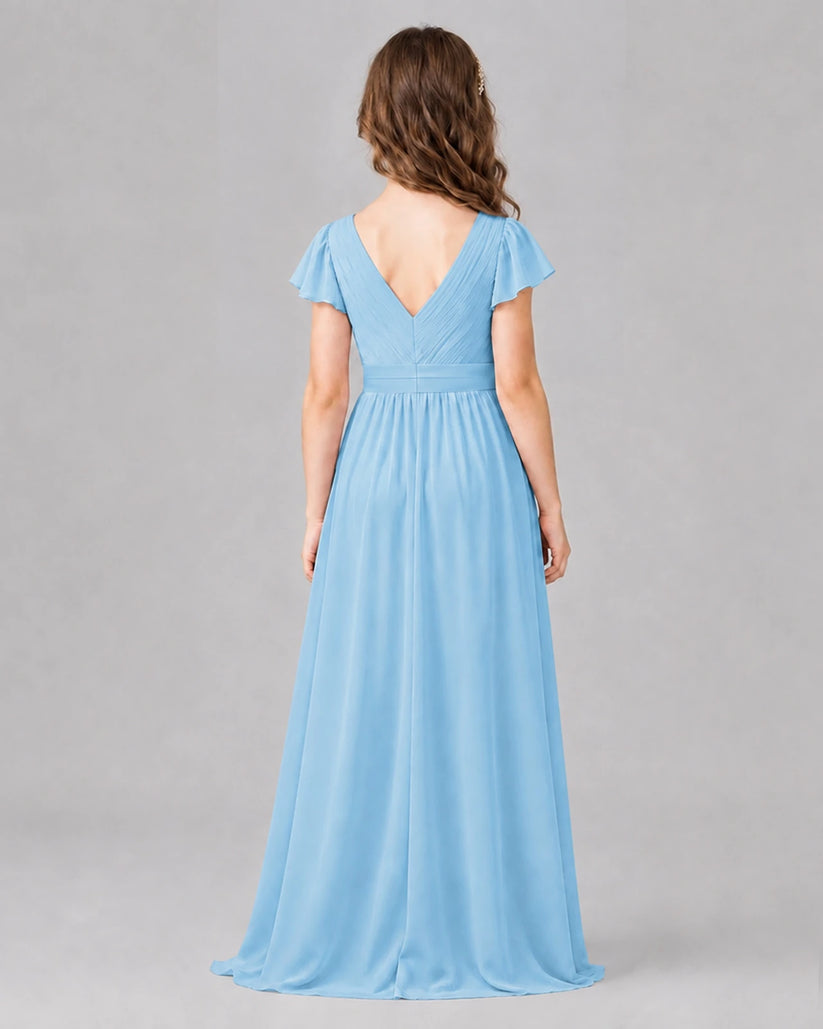Sky Blue A-line Junior Bridesmaid Dresses Side