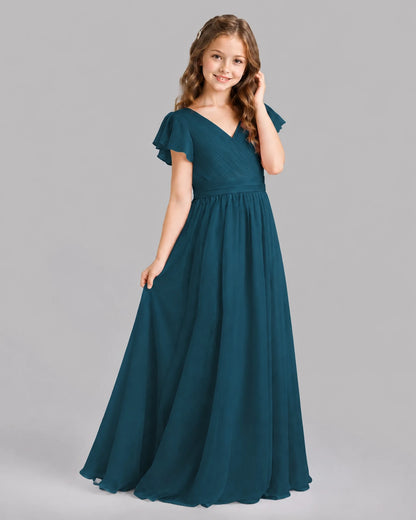 Teal A-line Junior Bridesmaid Dresses Back